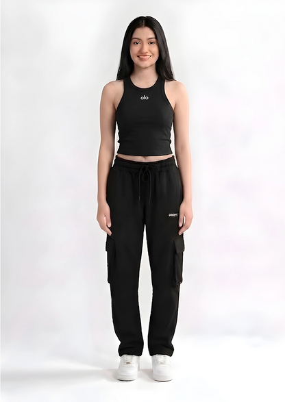 Alos Branded Women’s Ribbed Racerback Crop Tank - Black WTT-18