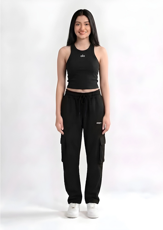 Alos Branded Women’s Ribbed Racerback Crop Tank - Black WTT-18