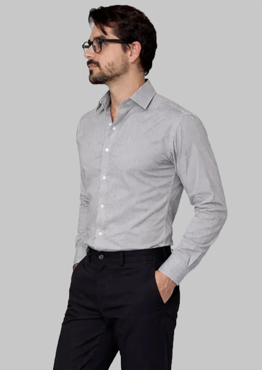 Calvy Klien Branded Mens Formal Shirt-Grey And White Stripe MFS-52