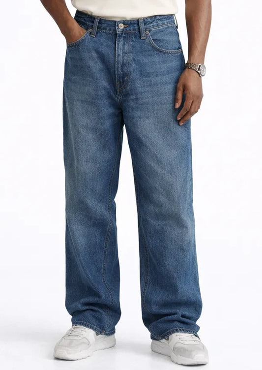 PullNBear Branded Men’s Baggy Fit Denim Jeans – Classic Blue MJ-29