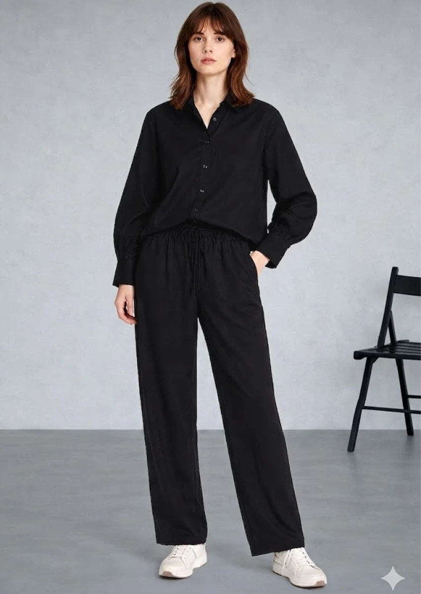 Spark Women’s Premium Button-Down Co-Ord Set - Black WCS-15