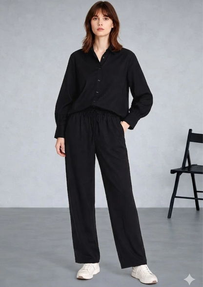Spark Women’s Premium Button-Down Co-Ord Set - Black WCS-15
