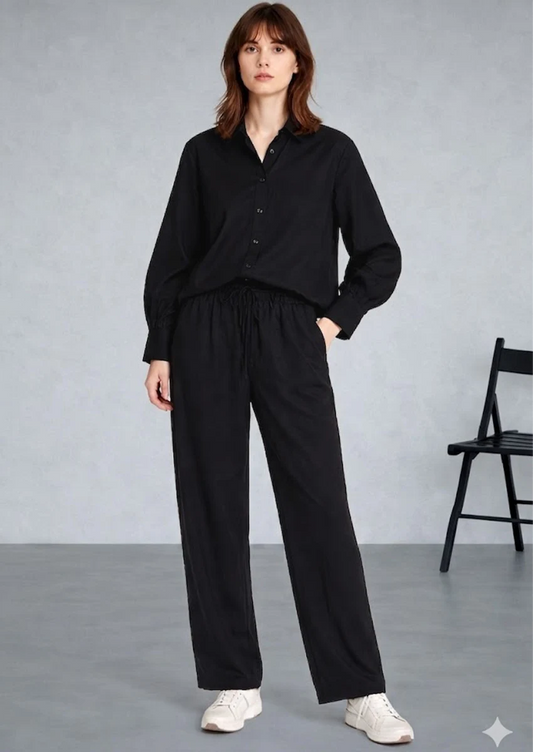 Spark Women’s Premium Button-Down Co-Ord Set - Black WCS-15