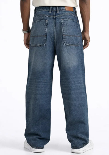 PullNBear Branded Men’s Baggy Fit Denim Jeans – Classic Blue MJ-29