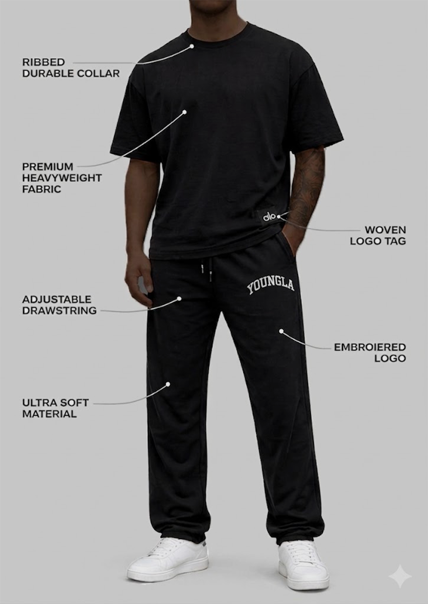 Premium Branded ALOS Shirt And Younglay Trouser Set Aesthetic Black