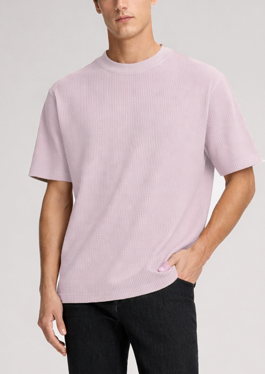 BERSK Men's Beige Textured Knit T-Shirt Drop Sholuder Mt-05