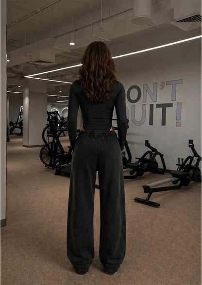 Branded Misguidd  Women's Bodysuit Full Sleeves Black Colour & Younglay Wide-Leg Trouser Black colour