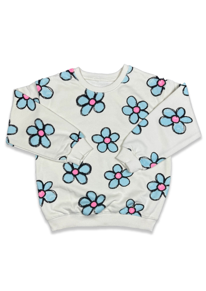 Zarra Branded Blue Floral Print Crewneck Sweatshirt KSWT-07