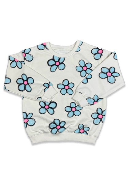 Zarra Branded Blue Floral Print Crewneck Sweatshirt KSWT-07
