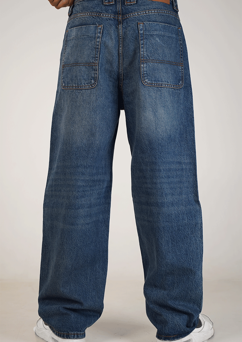 PullNBear Branded Men’s Baggy Fit Denim Jeans – Classic Blue MJ-21