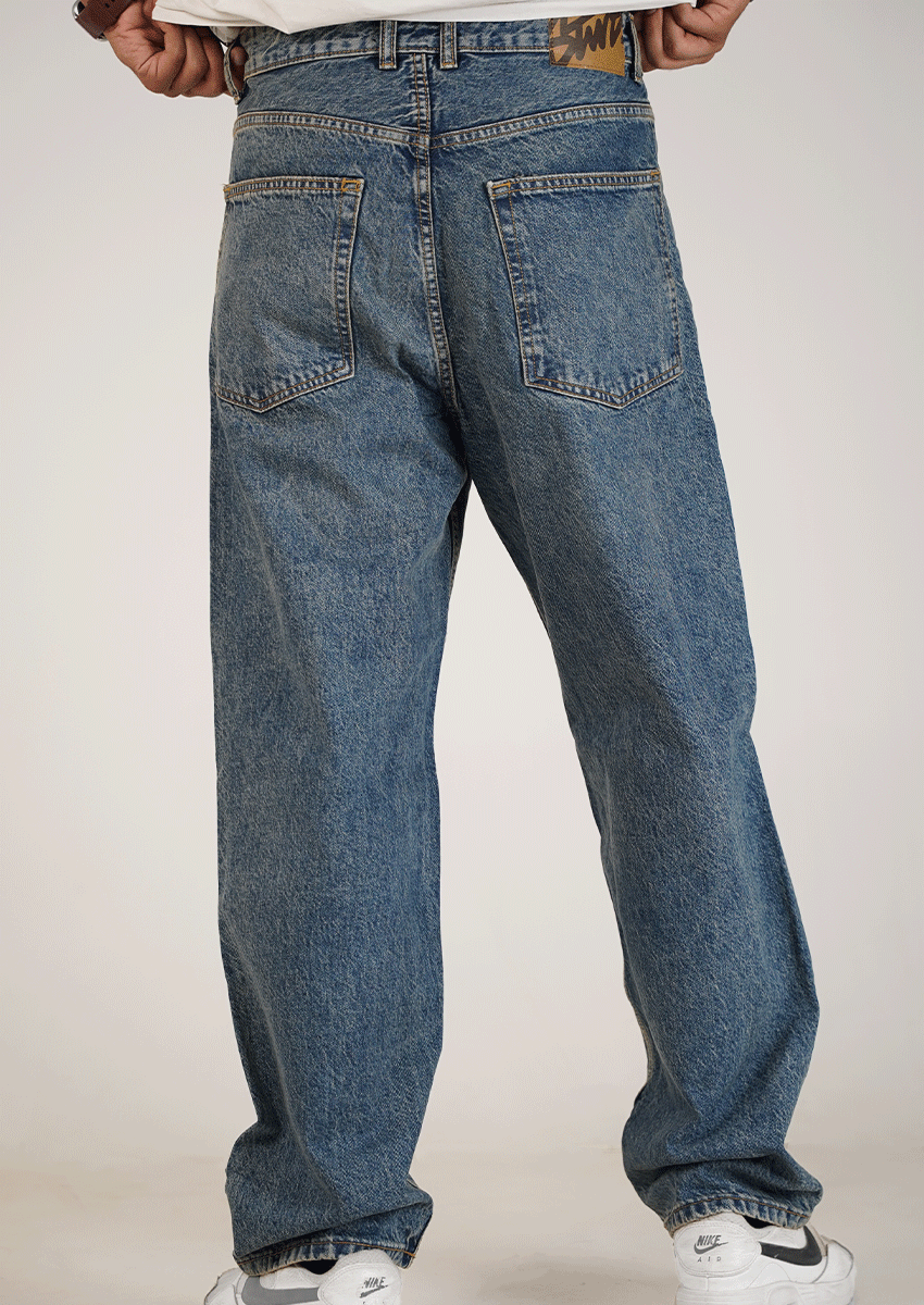 PullNBear Branded Men's Baggy Fit Denim Jeans - Blue MJ-17