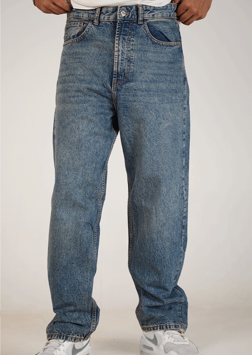 PullNBear Branded Men's Baggy Fit Denim Jeans - Blue MJ-17