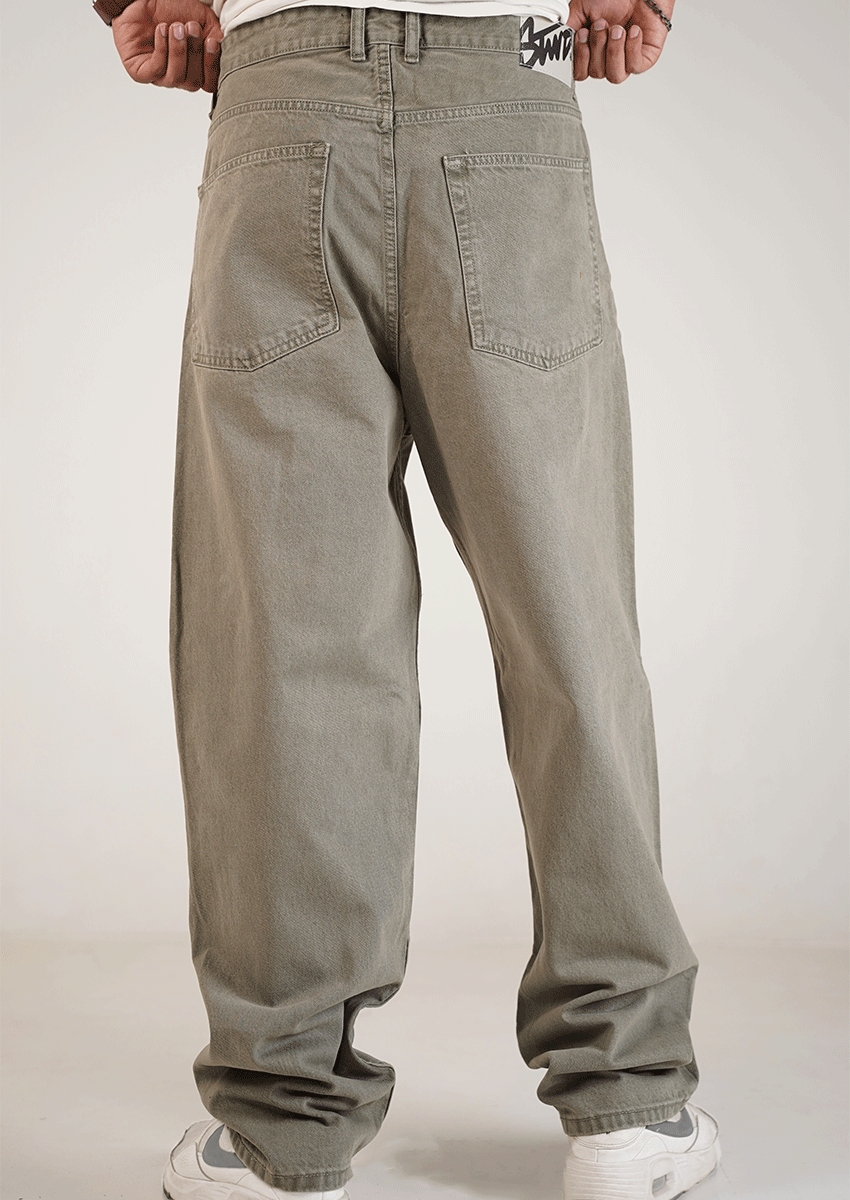 PullNBear Branded Men’s Grey Washed wide-Leg Denim Jeans MJ-13