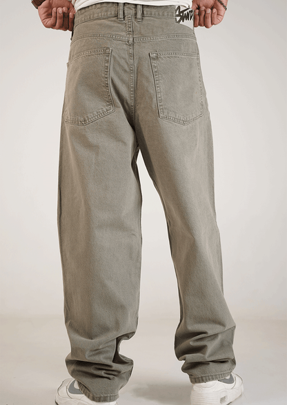 PullNBear Branded Men’s Grey Washed wide-Leg Denim Jeans MJ-13