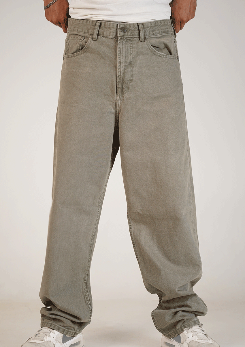 PullNBear Branded Men’s Grey Washed wide-Leg Denim Jeans MJ-13