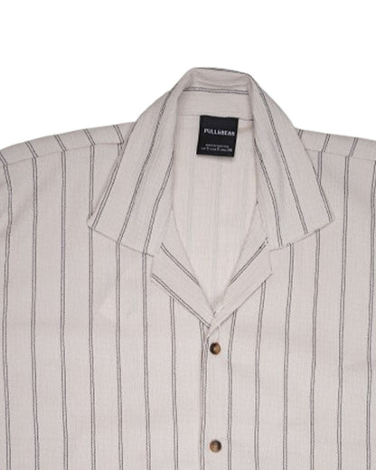PullNBear Branded Mens Casual Shirt - Off-White / Light Grey Stripe's MCS-61