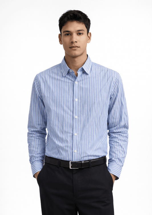 Zelig Branded Men's Modern Fit Vertical Stripe Formal Shirt - Sky Blue MFS-26