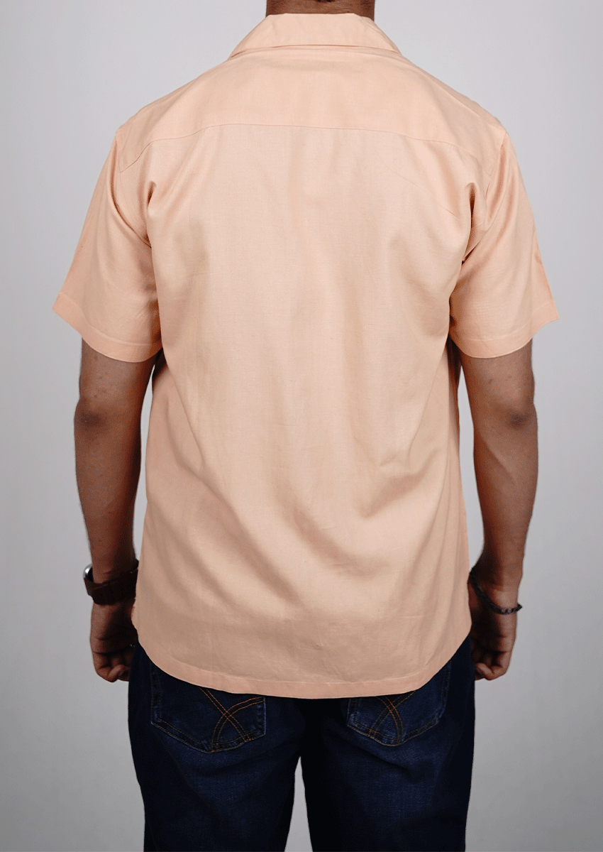 Zelig Branded Men’s Peach Cuban Collar Linen Shirt MCS-20