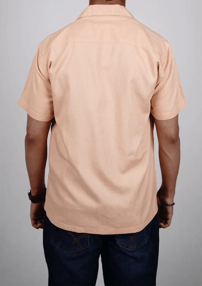 Zelig Branded Men’s Peach Cuban Collar Linen Shirt MCS-20