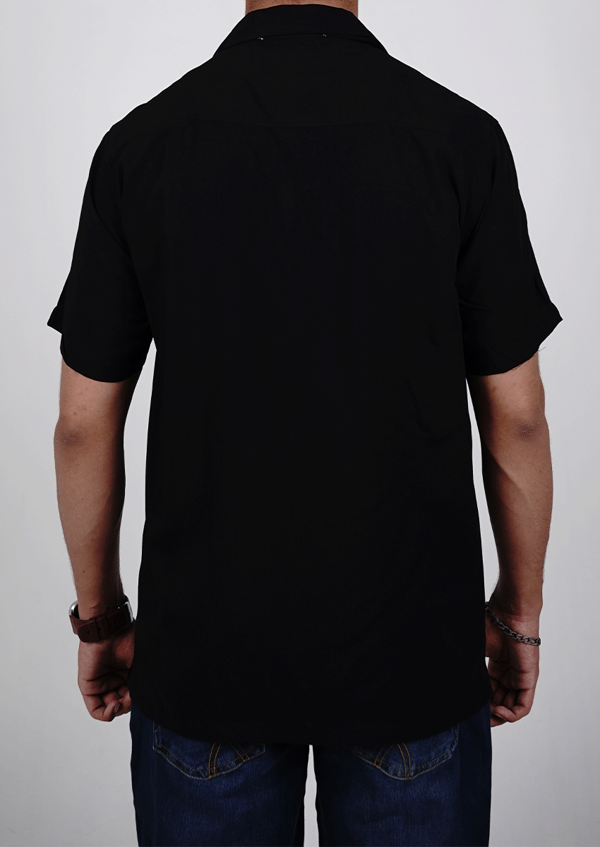 Zelig Branded Men’s Classic Black Cuban Collar Shirt MCS-19