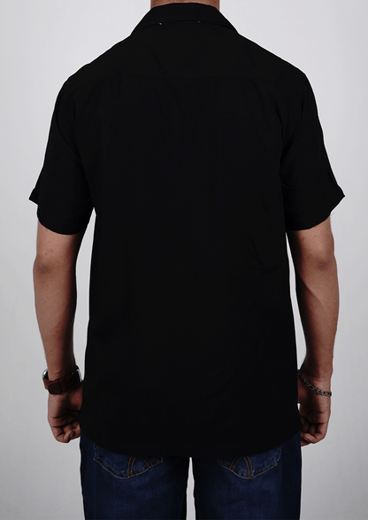 Zelig Branded Men’s Classic Black Cuban Collar Shirt MCS-19