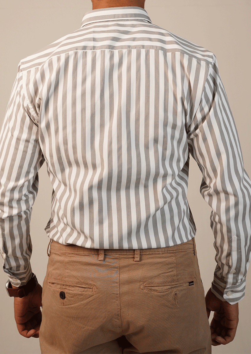 Zelig Branded Mens Formal Shirt-White With Grey Vertical Stripes MFS-64