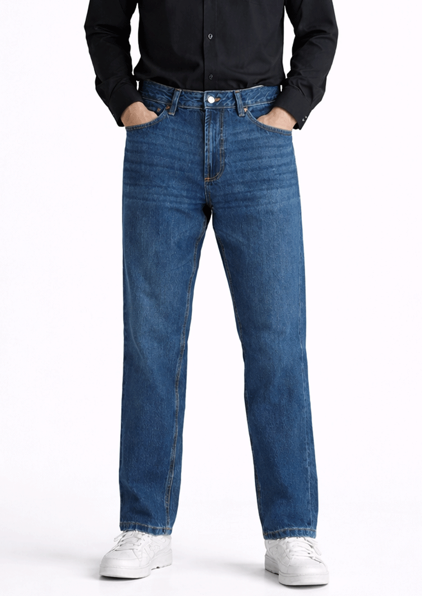 Denm Branded Men’s Classic Straight-Fit Mid-Blue Denim Jeans MJ-10