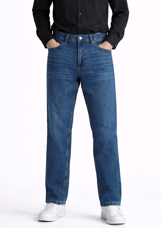 Denm Branded Men’s Classic Straight-Fit Mid-Blue Denim Jeans MJ-10