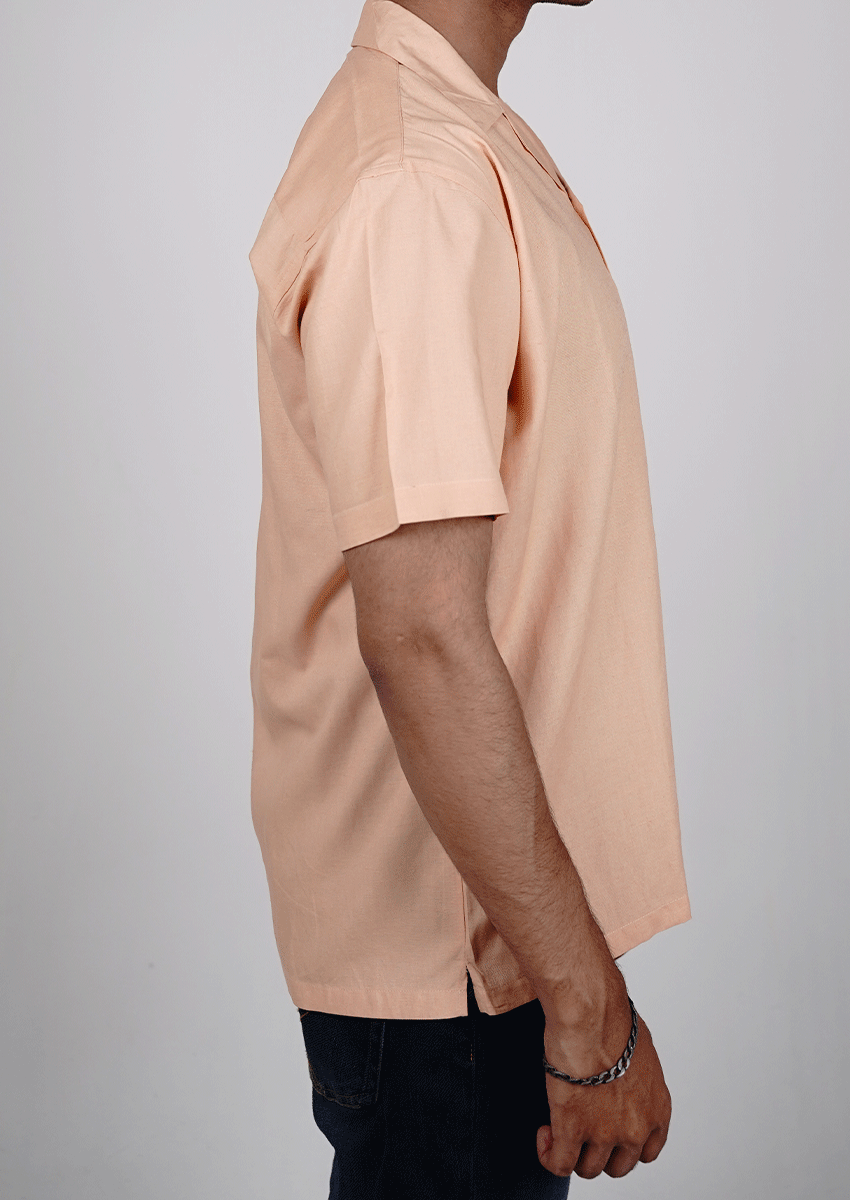 Zelig Branded Men’s Peach Cuban Collar Linen Shirt MCS-20