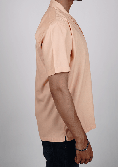 Zelig Branded Men’s Peach Cuban Collar Linen Shirt MCS-20