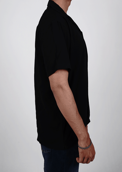 Zelig Branded Men’s Classic Black Cuban Collar Shirt MCS-19