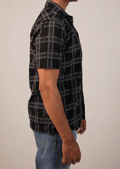 Pegadoor Branded Mens Casual Shirt-Charcoal Grey And Black MCS-54