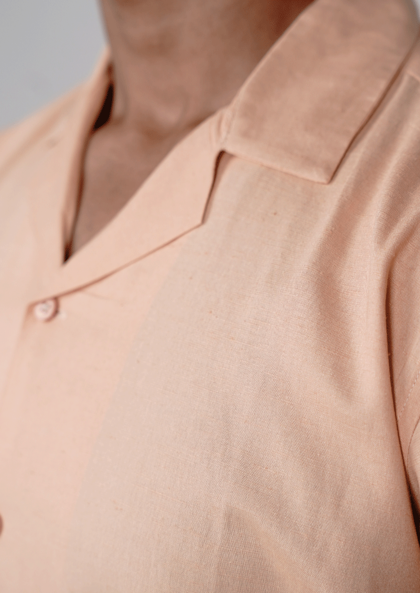Zelig Branded Men’s Peach Cuban Collar Linen Shirt MCS-20