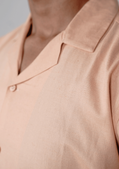 Zelig Branded Men’s Peach Cuban Collar Linen Shirt MCS-20