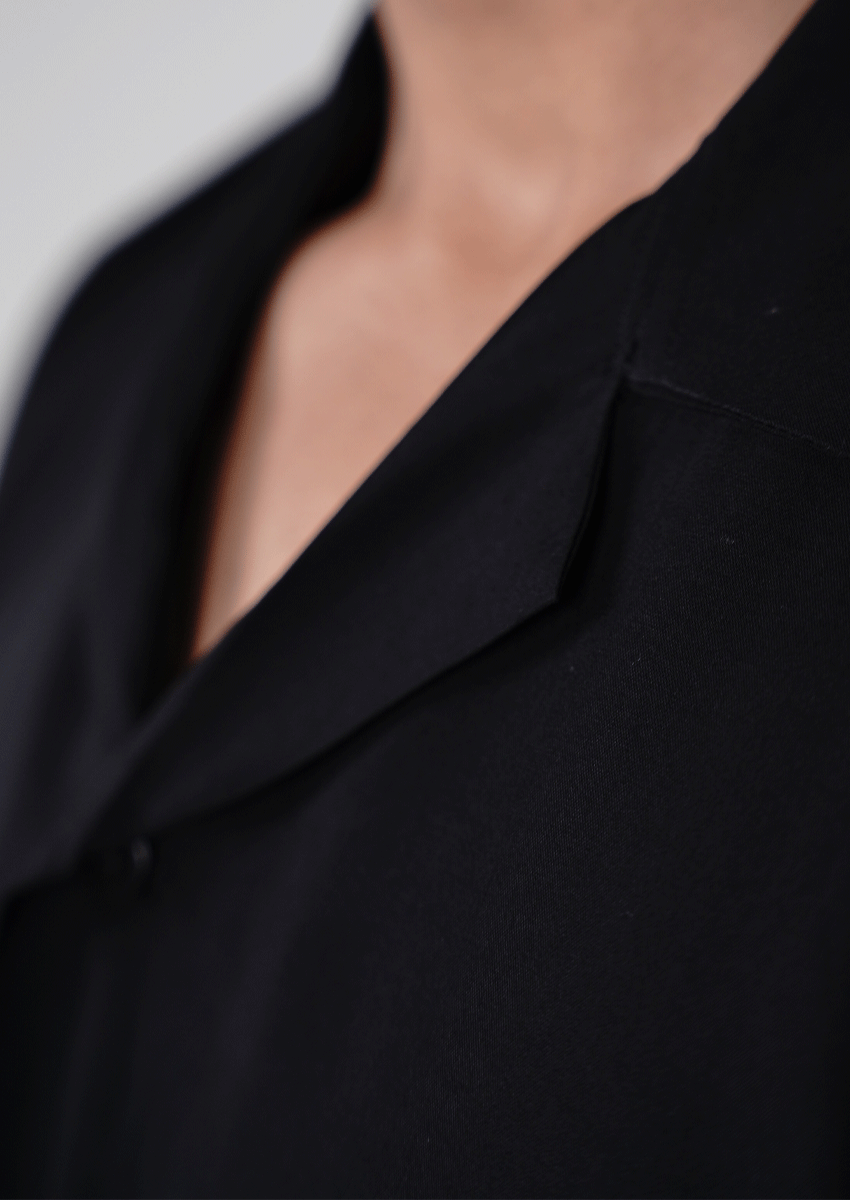 Zelig Branded Men’s Classic Black Cuban Collar Shirt MCS-19