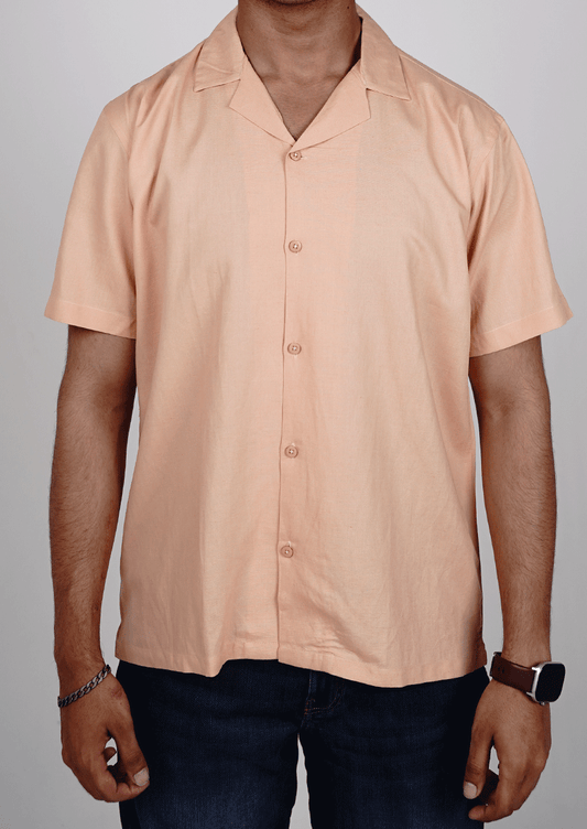 Zelig Branded Men’s Peach Cuban Collar Linen Shirt MCS-20