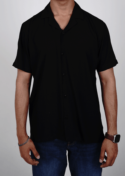 Zelig Branded Men’s Classic Black Cuban Collar Shirt MCS-19