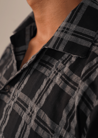 Pegadoor Branded Mens Casual Shirt-Charcoal Grey And Black MCS-54