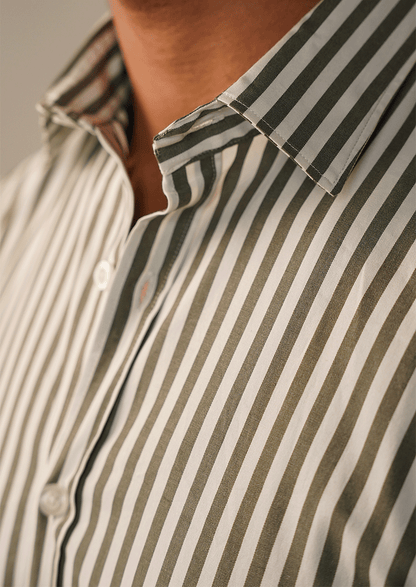 Branded Mens Formal Shirt-Olive Micro-Geometric MFS-58