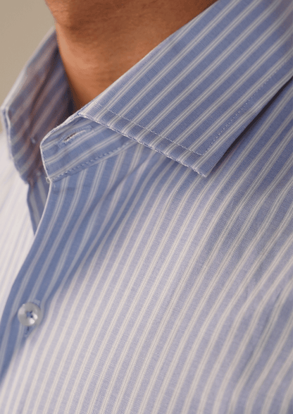 Calvy Klien Branded Mens Formal Shirt-Sky Blue and White Stripes MFS-63