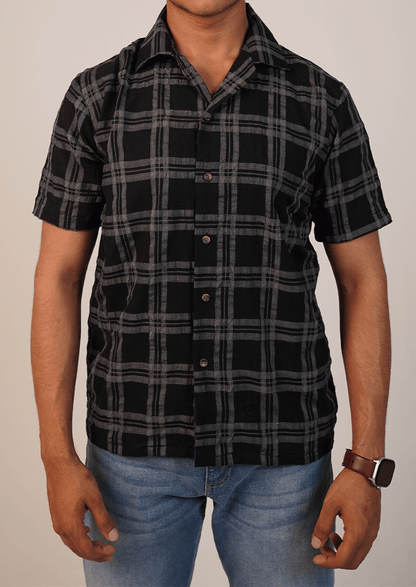 Pegadoor Branded Mens Casual Shirt-Charcoal Grey And Black MCS-54