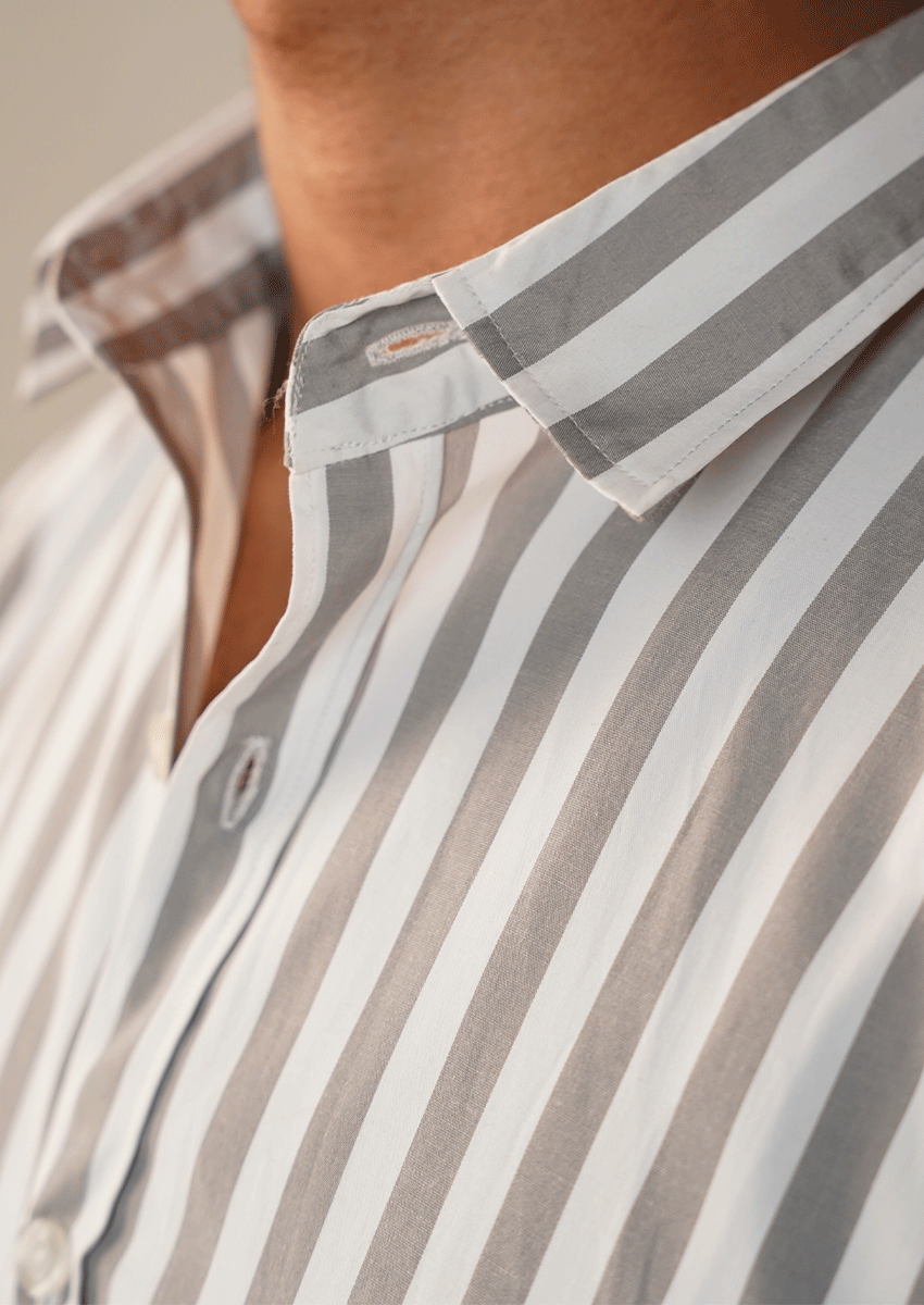 Zelig Branded Mens Formal Shirt-White With Grey Vertical Stripes MFS-64
