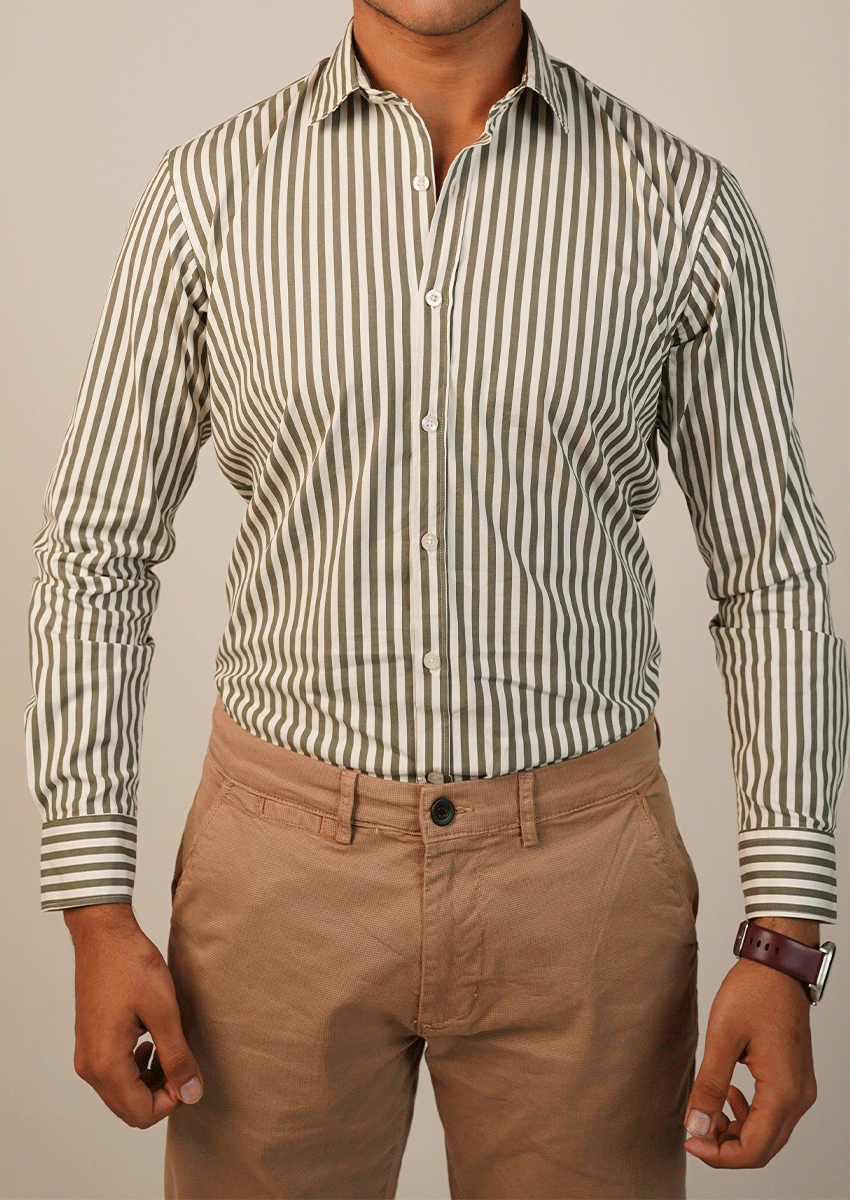 Branded Mens Formal Shirt-Olive Micro-Geometric MFS-58