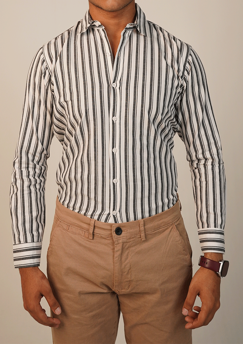 Zelig Branded Mens Formal Shirt-Charcoal Stripe MFS-62