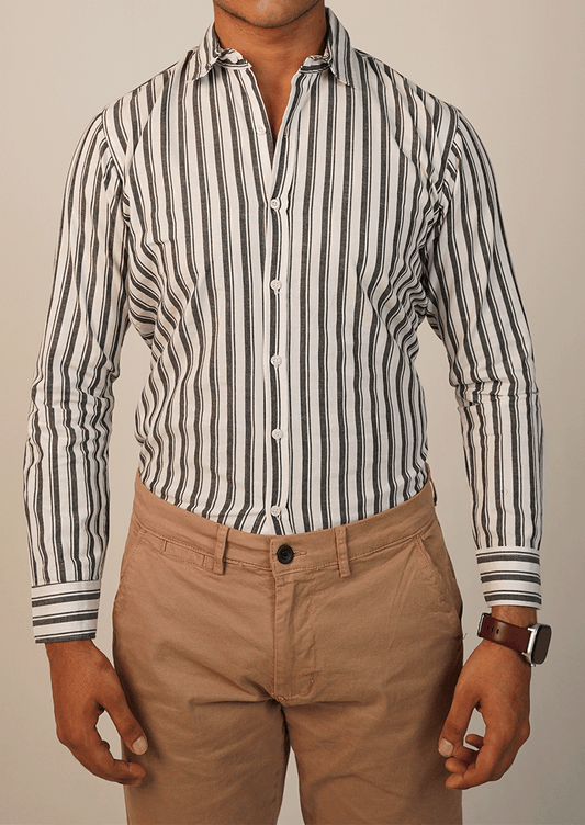 Zelig Branded Mens Formal Shirt-Charcoal Stripe MFS-62