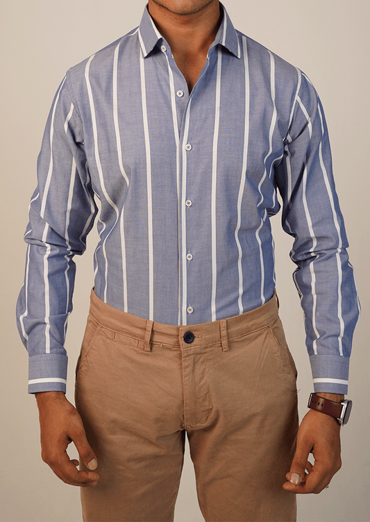 Calvy Klien Branded Mens Formal Shirt-Blue And White Striped MFS-65