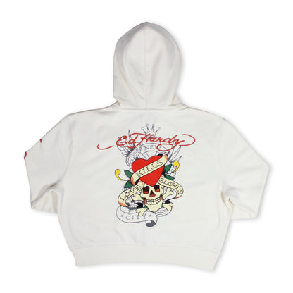ED HRDY Branded Women's Crop Zipper Hoodie Off White Color HRDH-01