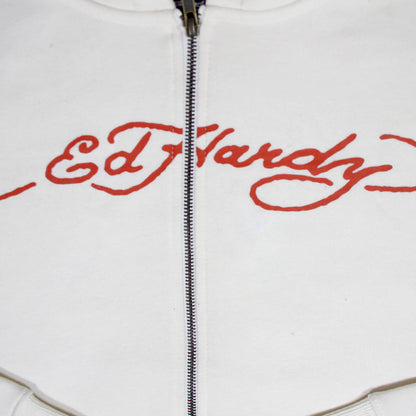 ED HRDY Branded Women's Crop Zipper Hoodie Off White Color HRDH-01