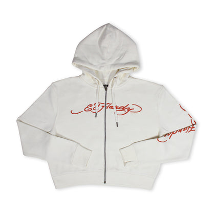 ED HRDY Branded Women's Crop Zipper Hoodie Off White Color HRDH-01