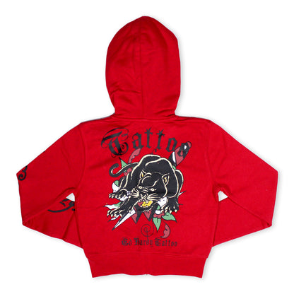 ED HRDY Branded Branded Women's Crop Zipper Hoodie Red Color HRDH-06